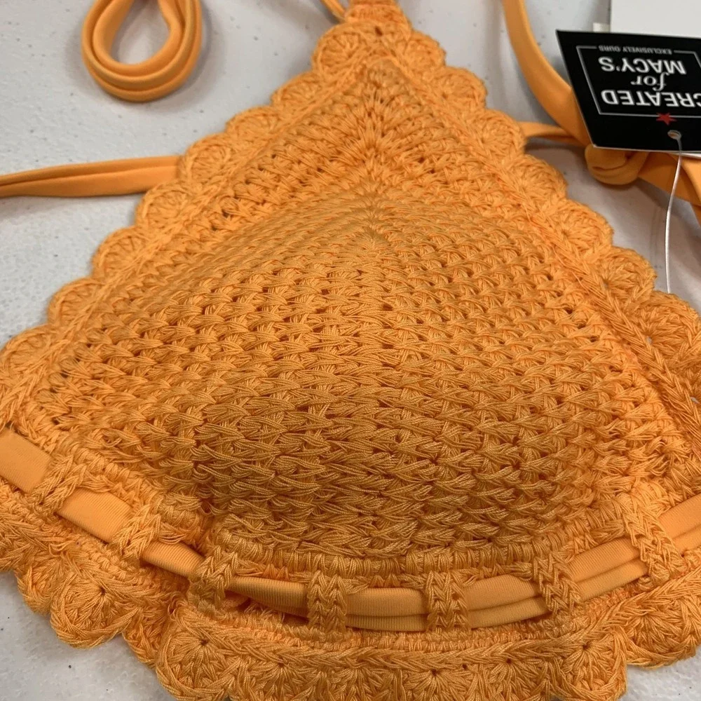 Salt & Cove Junior's Swim Bikini Top L Orange Crochet String Boho Beach